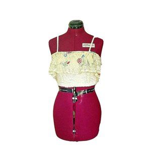 ELLI WHITE Womens Cami Tank Top Size Small Embroidered Lined Lace Ruffle